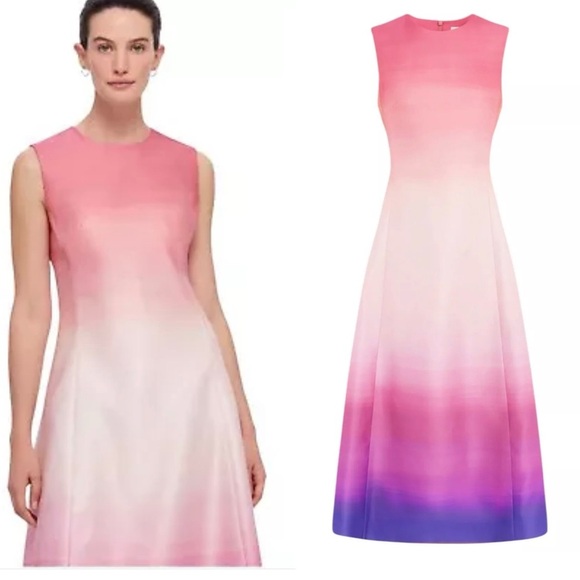 Leo Lin Dress Cleo Ombré Pink Coral Sleeveless A-Line Cocktail Midi Dress Size 6 - Picture 8 of 17